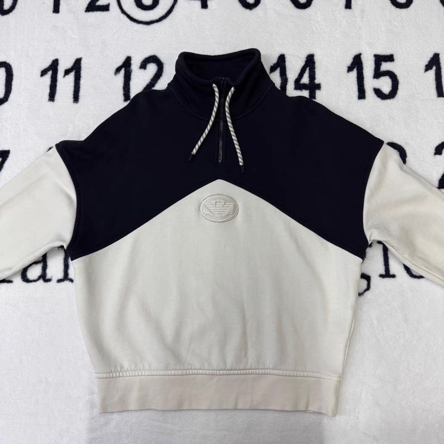 Armani ARMANI White & Blue Color Block Half-Zip Sweatshirt Q10 Size US M / EU 48-50 / 2 - 1 Thumbnail
