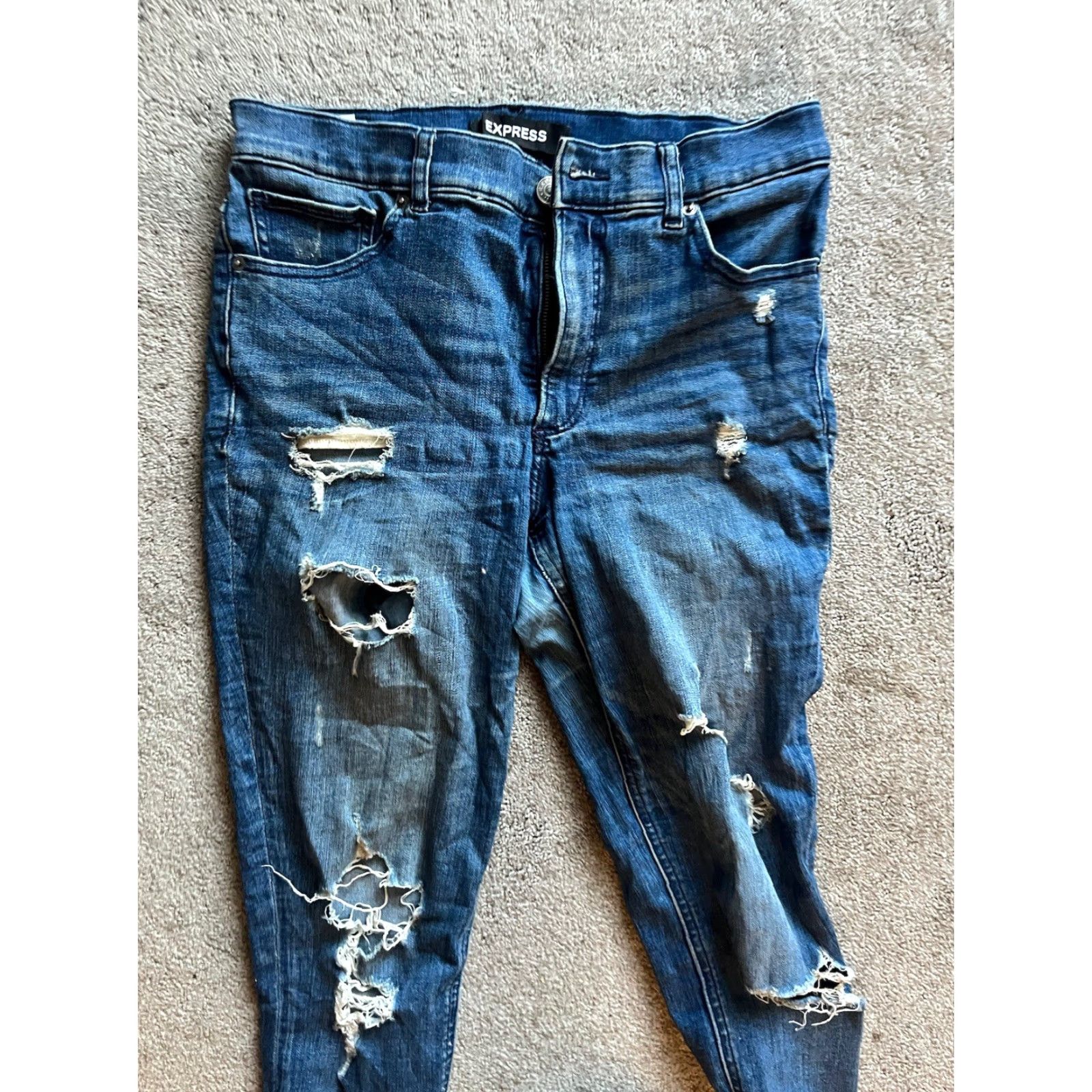 Express Express Womens Jeans 10 Ankle High Rise Distressed Raw Hem Slim Denim Blue 5-Pocket Womens Jeans 10s Size 32" / US 10 / IT 46 - 3 Thumbnail