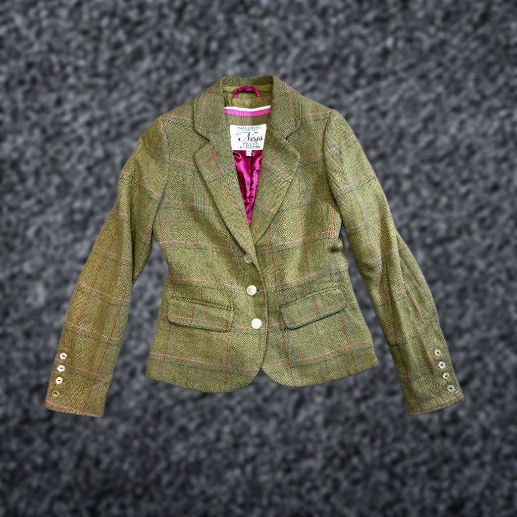 Vintage NESS Tweed Wool Blazer Jacket Green Womens UK 10 US 8 Blazer Wool Green Womens 90s Tuxedo style Size M / US 6-8 / IT 42-44 - 1 Thumbnail