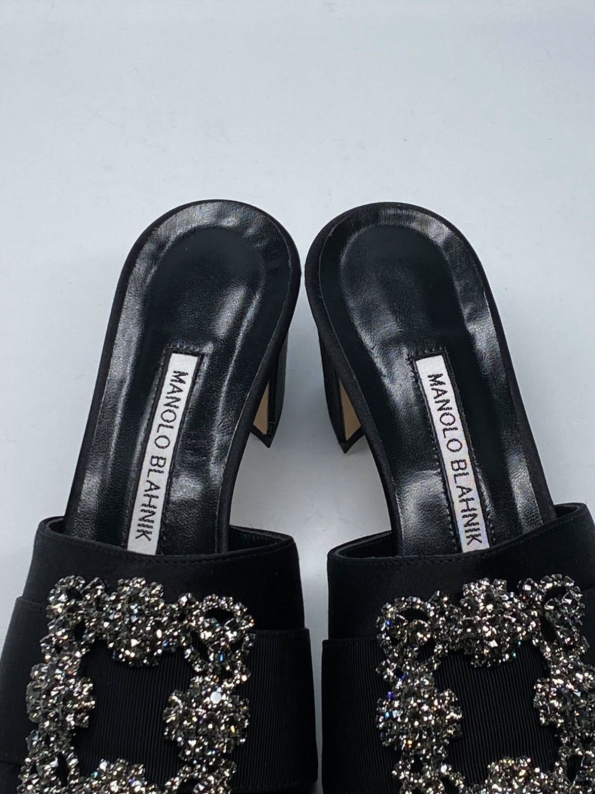 Manolo Blahnik Martanew Embellished Satin Mules size 37.5