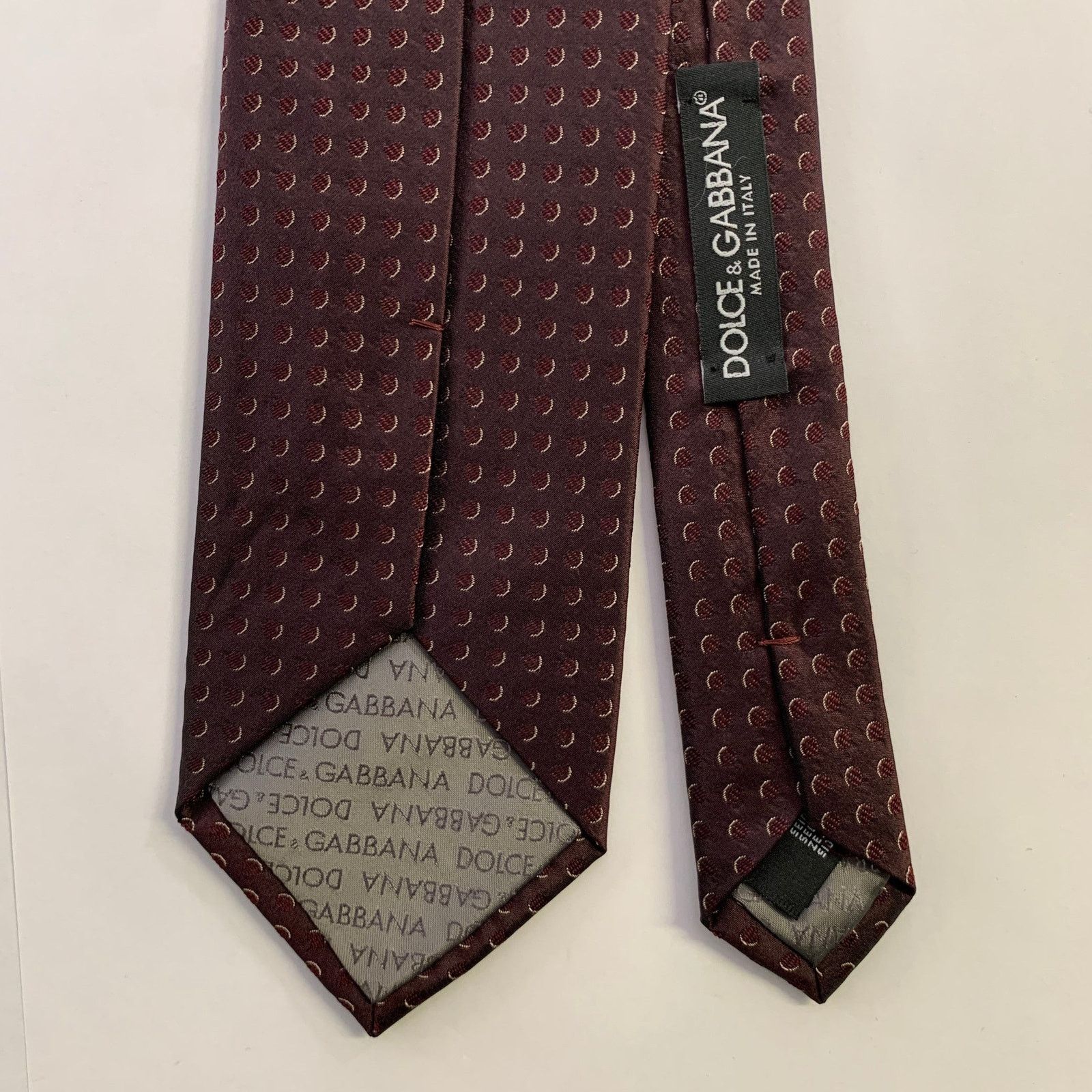 Dolce & Gabbana DOLCE & GABBANA Burgundy Gold Polka Dot Silk Jacquard Tie Size ONE SIZE - 2 Thumbnail
