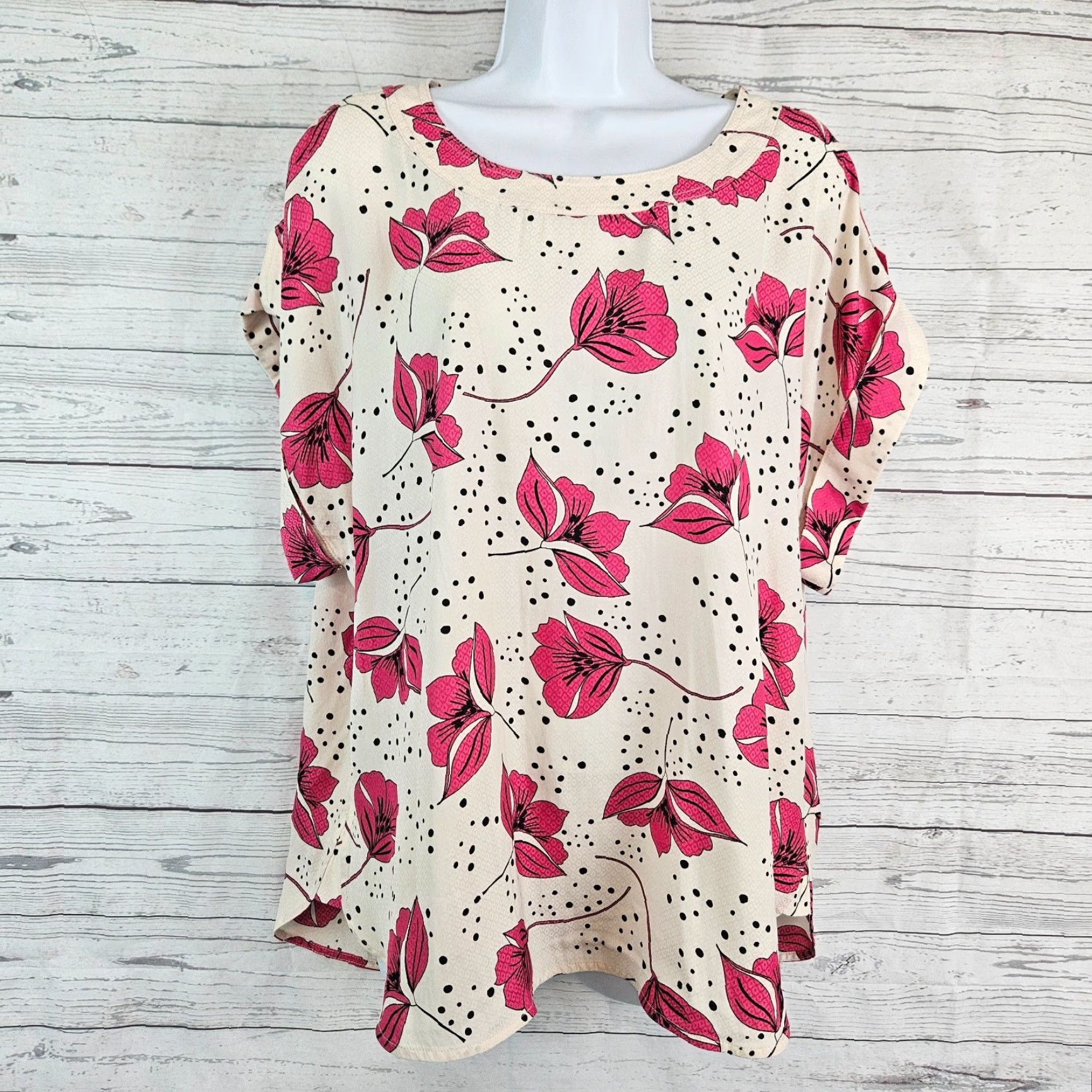 Vintage Cabi 4166 Womens Boxy Top Sz Large Pink Cream Floral Shirt Womens L Pink Floral Size L / US 10 / IT 46 - 2 Thumbnail