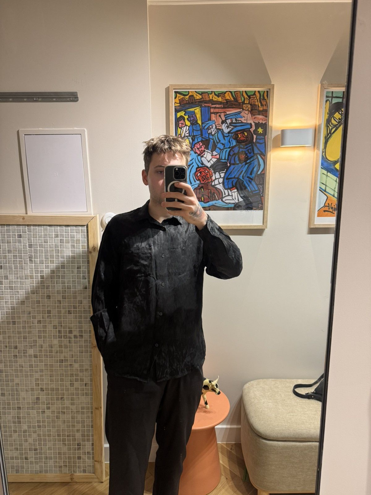 Supreme FW22 Supreme Iridescent Button Up Shirt Black Rayon Acetate Size US L / EU 52-54 / 3 - 4 Thumbnail