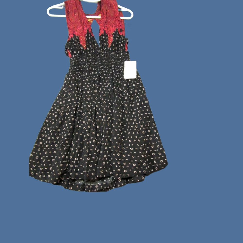 Free People Free People Mini Dress Womens L Black Rayon Mixed Print Smocked Waist Size L / US 10 / IT 46 - 1 Thumbnail
