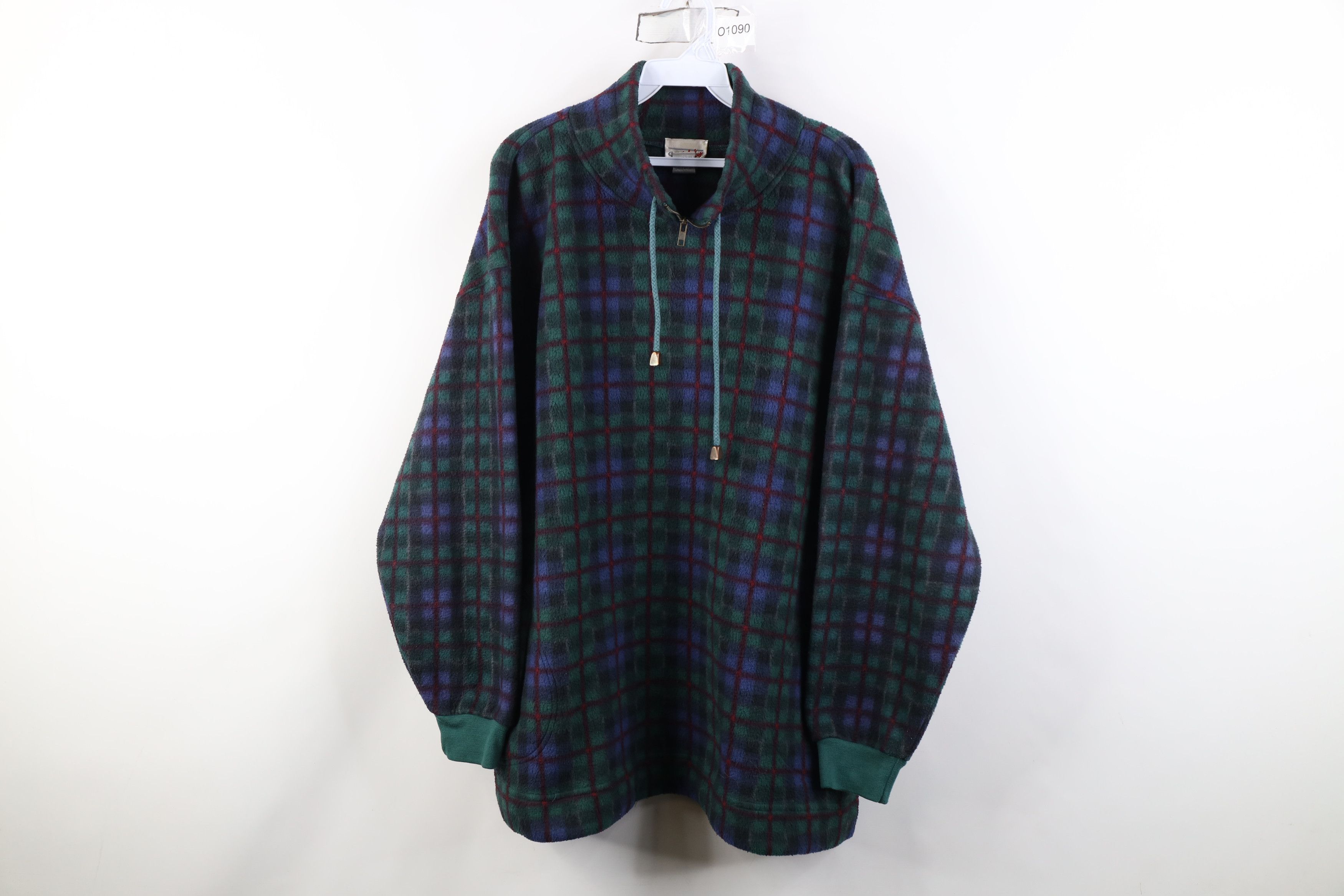 Vintage Vintage 90s Streetwear Fit Pullover Fleece Sweater Plaid Size L / US 10 / IT 46 - 1 Thumbnail
