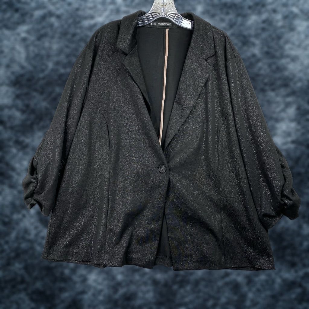 Vintage Maurices Cardigan Jacket 4X Black Glitter One Button Ruched Slvs Stretch Women Knit Cardigan Women Mens? Size XXL / US 16-18 / IT 52-54 - 1 Thumbnail