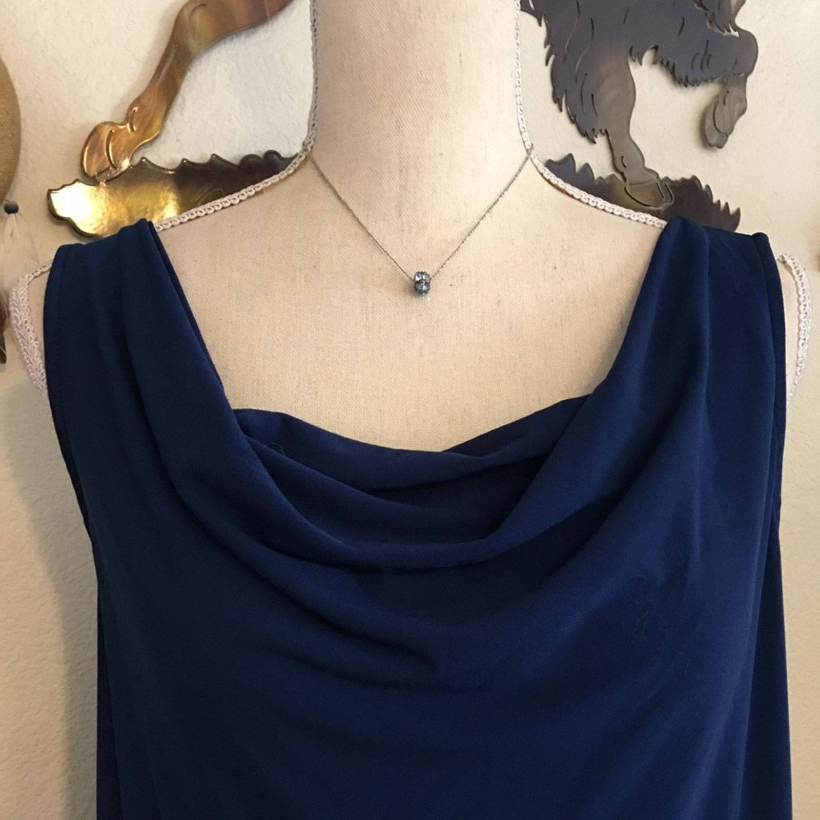 Vintage Blue crystal charm pendant on silver figaro chain Size ONE SIZE - 4 Thumbnail