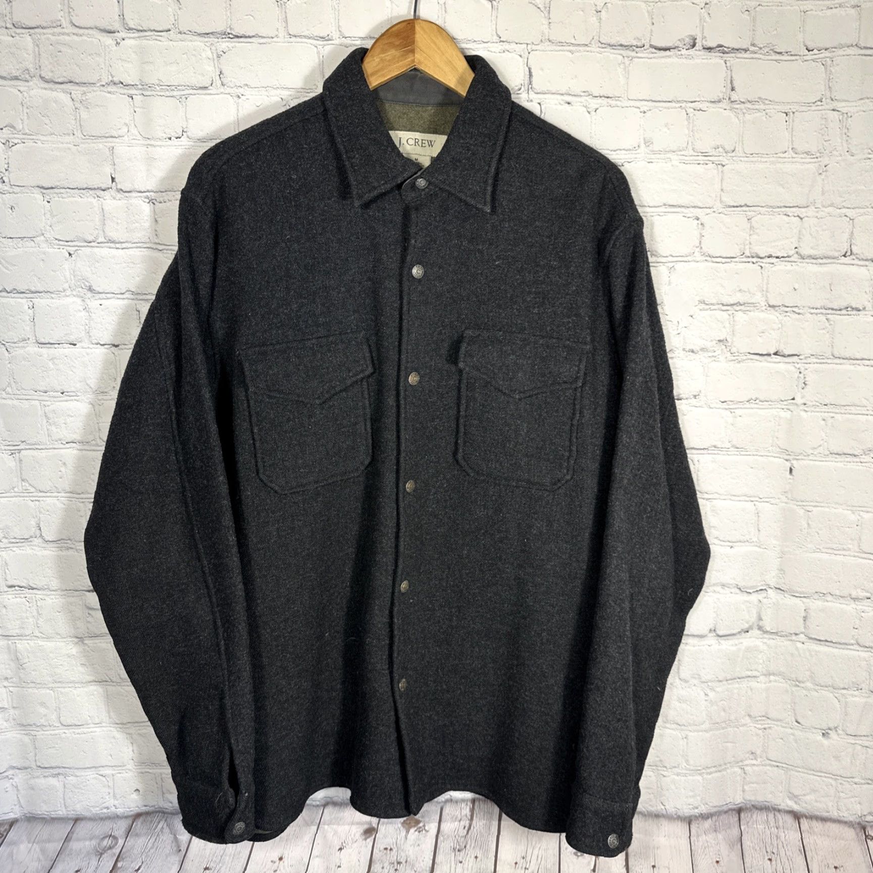 J.Crew VINTAGE J.CREW Shacket Shirt Mens Medium Gray Wool Snap Shacket Collared Pockets Heavyweight Outdoor Classic 90s (Hong Kong) Size US M / EU 48-50 / 2 - 2 Thumbnail