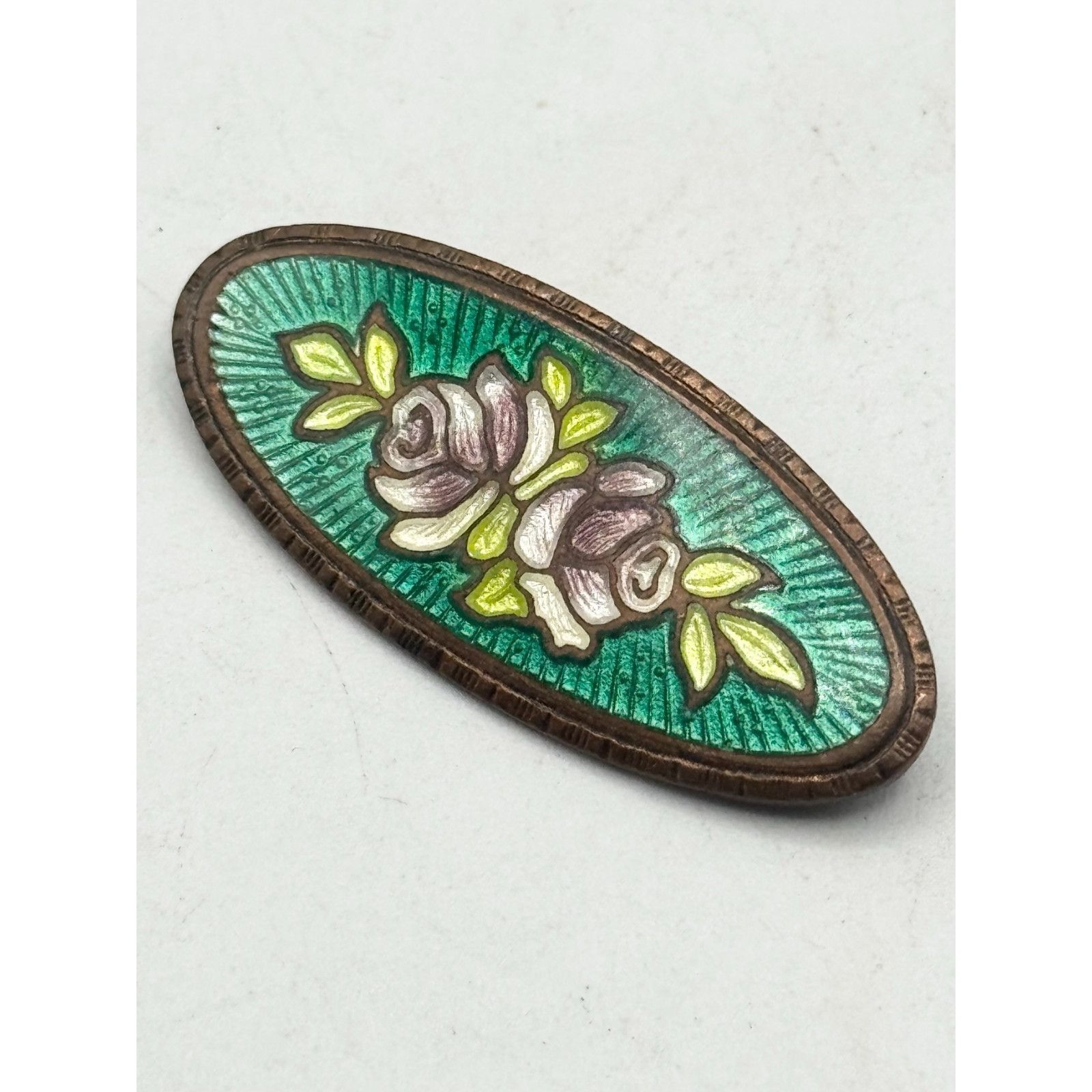 Vintage Estate Guilloche enamel floral flower brooch pin Size ONE SIZE - 2 Thumbnail