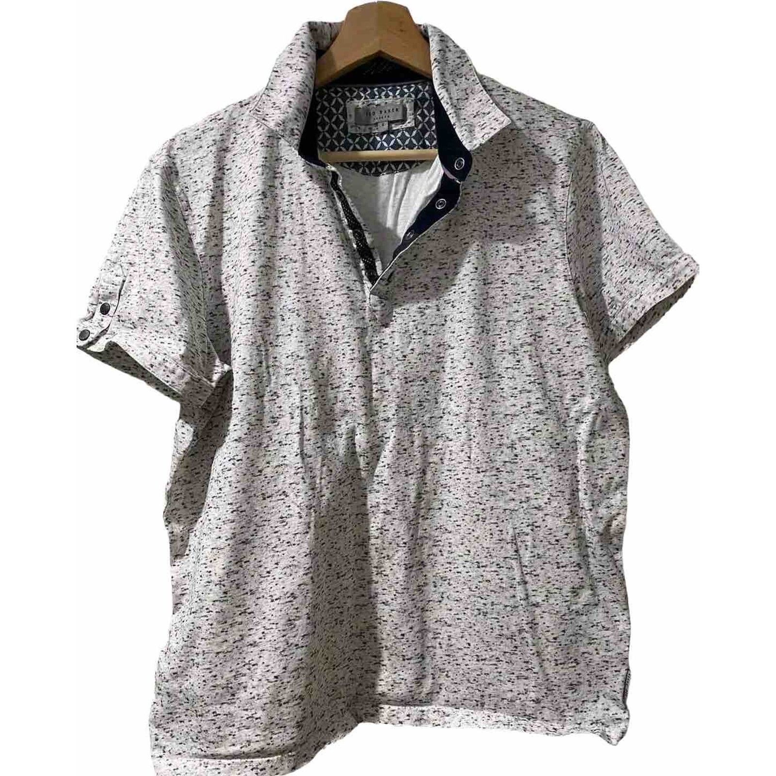 Ted Baker TED BAKER Men's Cotton Polo Shirt Print Gray Size 4 A000963 Size US XL / EU 56 / 4 - 1 Thumbnail