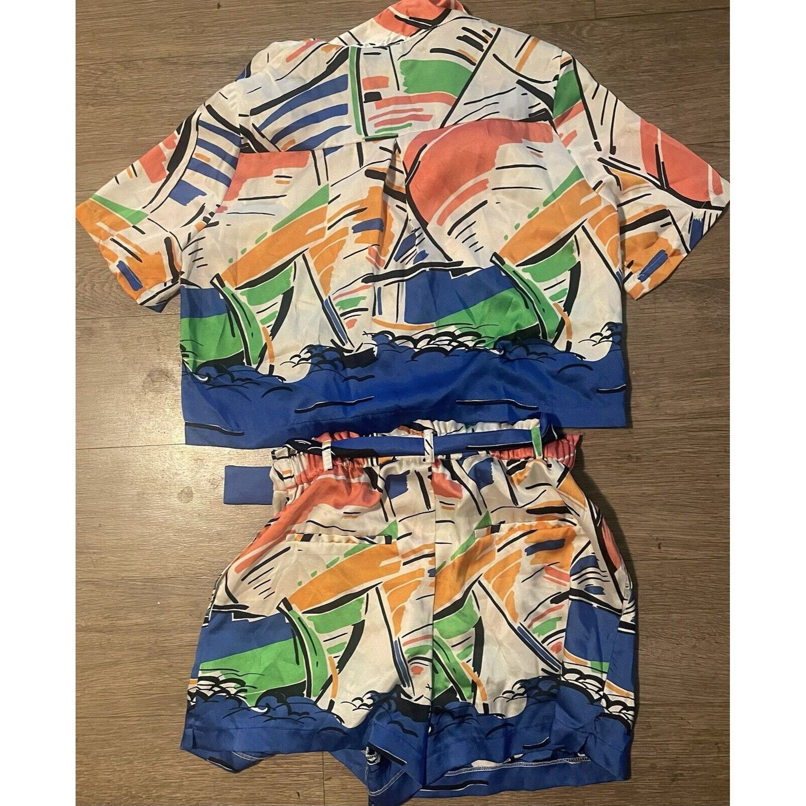 Zara Zara Satin Cropped Shirt & Flowy Shorts w/Belt Set Size S Size S / US 4 / IT 40 - 4 Thumbnail