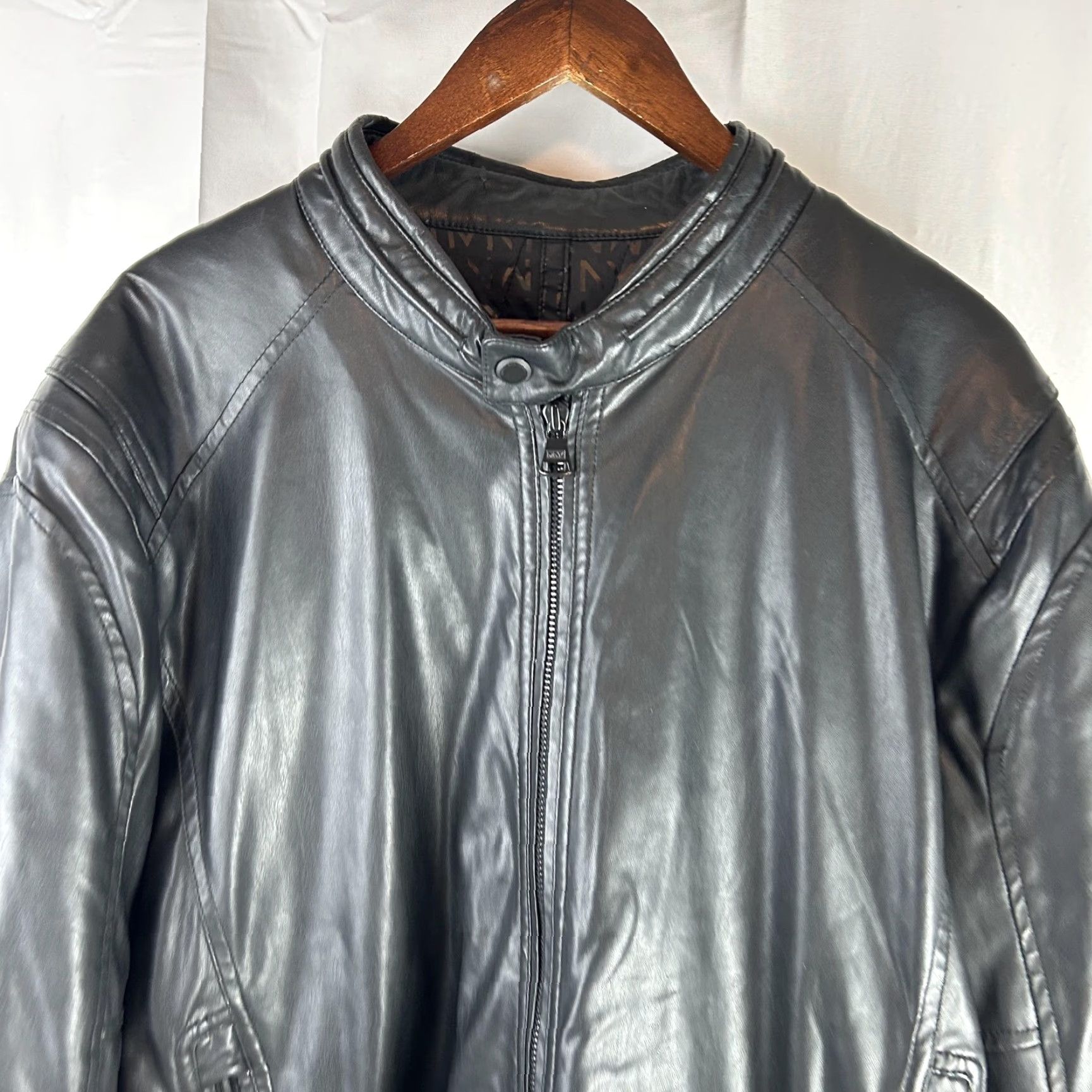 Vintage Marc New York Jacket Mens XL Black Faux Leather Motorcycle Quilted Zip Pockets Size US XL / EU 56 / 4 - 2 Thumbnail