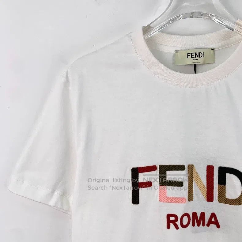 Fendi Fendi White logo lettering print cotton round neck short-s Size S / US 4 / IT 40 - 3 Thumbnail