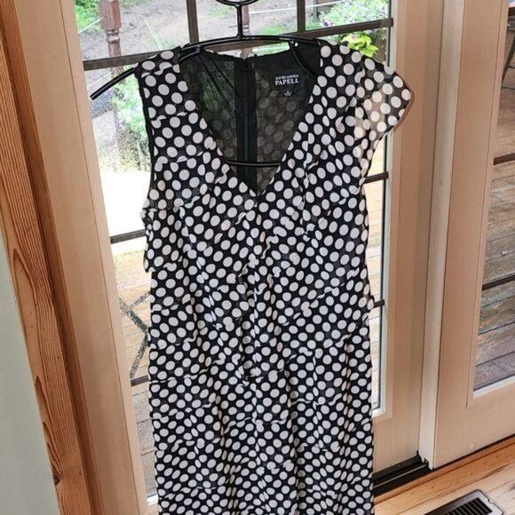 Adrianna Papell Adrianna Papell Black Polka Dots Uniquely Made Sleeve(s) Lin Size M / US 6-8 / IT 42-44 - 2 Thumbnail
