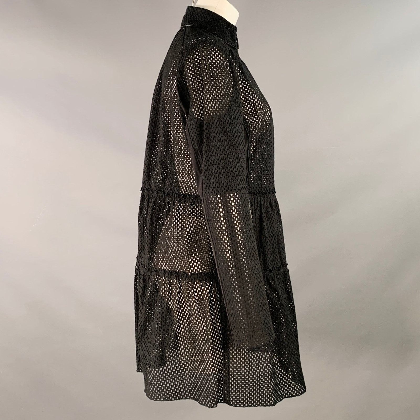 Elie Tahari Size M Black Cotton Eyelet Long Sleeve Zip Up Dress Size M / US 6-8 / IT 42-44 - 2 Thumbnail