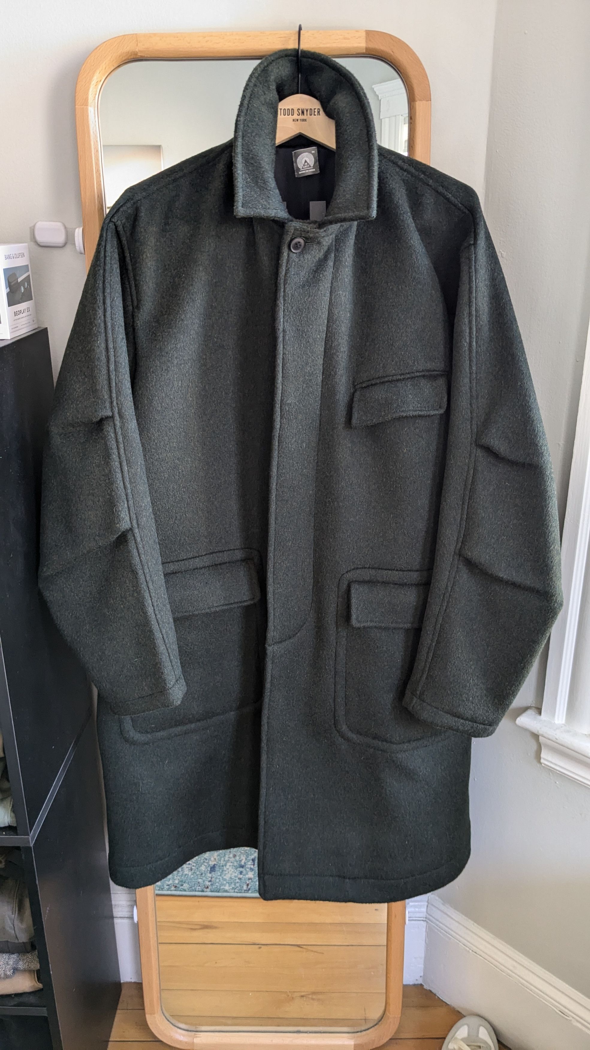 Pre-owned 18 East Lamar Coat In Darkest Army Green