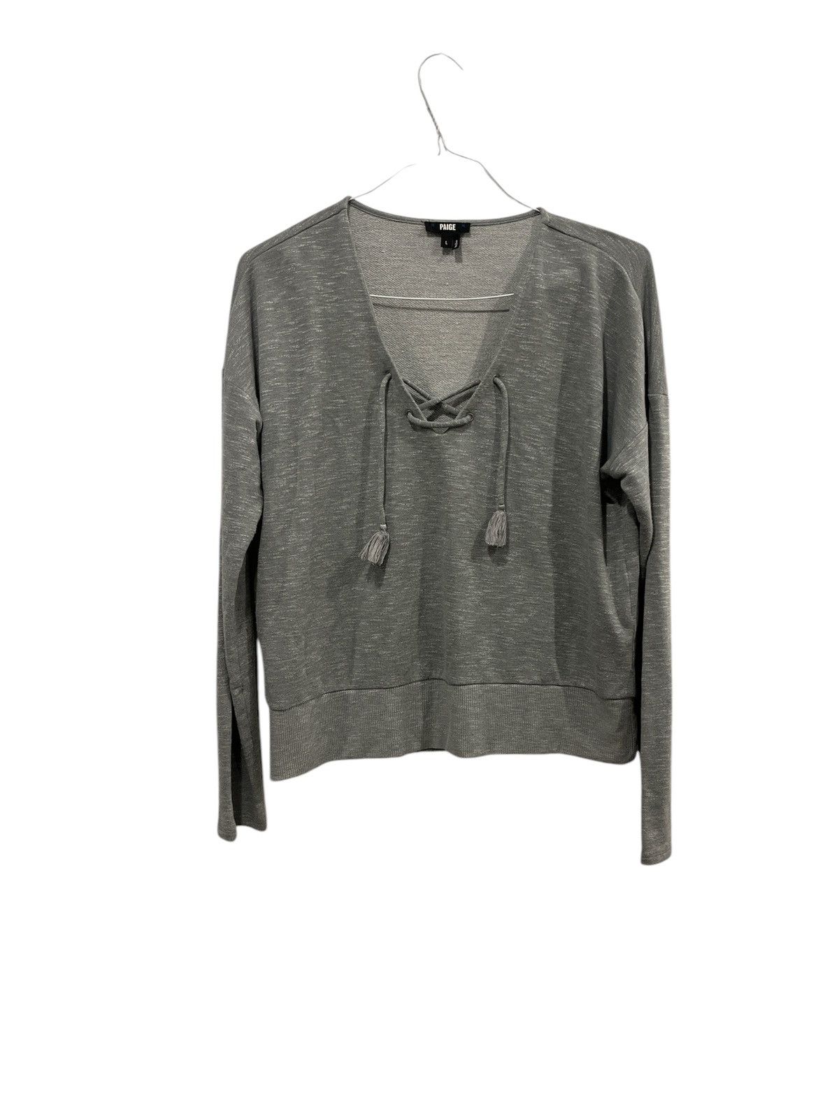 Paige PAIGE Grey Primrose V Neck Womens Sz L Lace Up Tassel Size L / US 10 / IT 46 - 1 Thumbnail