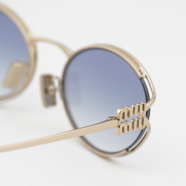 Miu Miu Miu Miu MU52YS ZVN80O Sunglasses Gold Oval Frame, Blue Size ONE SIZE - 6 Thumbnail