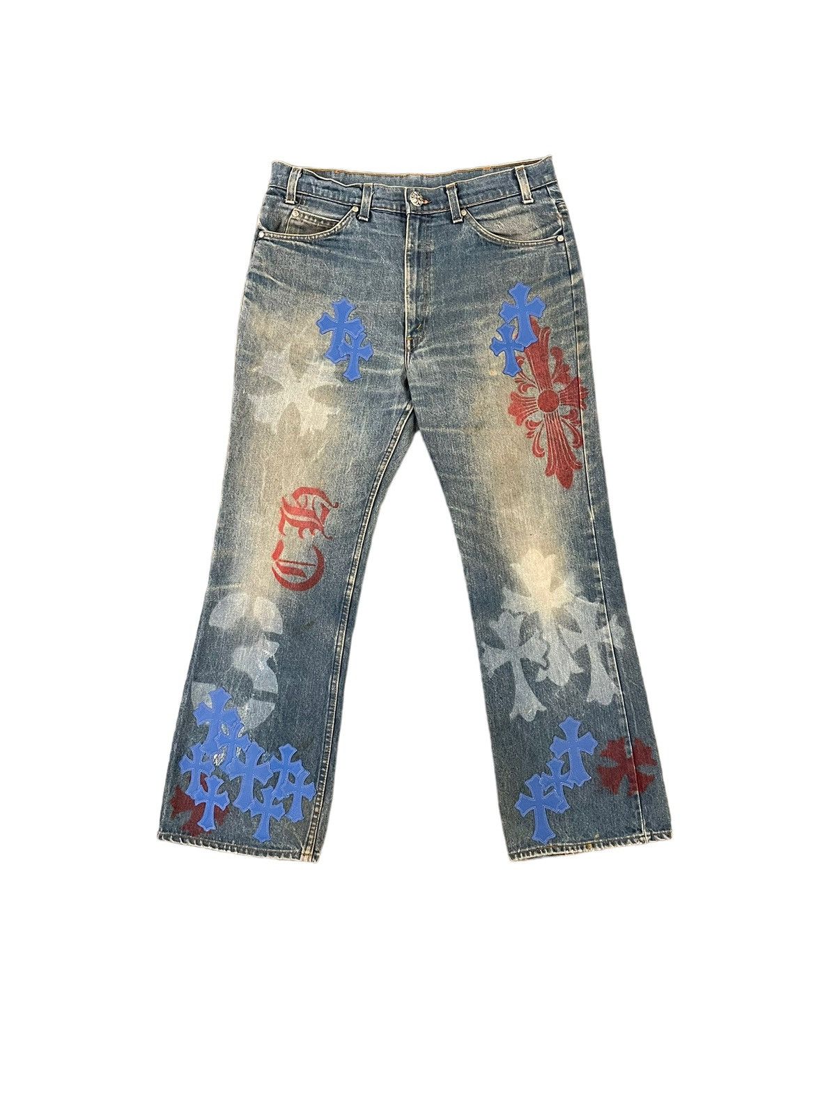Chrome Hearts Stencil & Blue Cross Patch Levi's Denim Jeans | Grailed