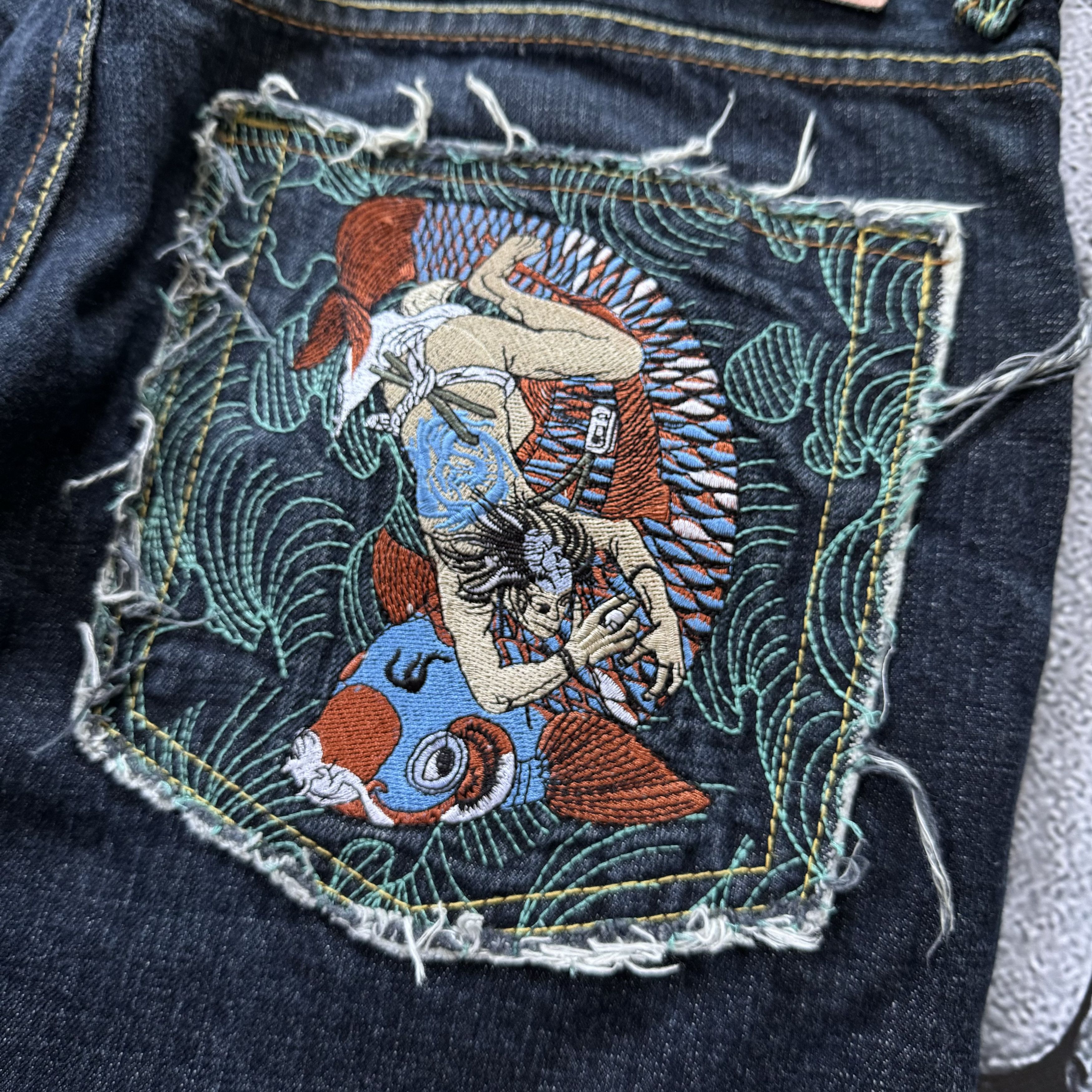 Japanese Brand × RMC Jeans RMC JAPANESE DENIM EMBROIDERED SELVEDGE JEANS DISTRESSED Size US 34 / EU 50 - 10 Thumbnail