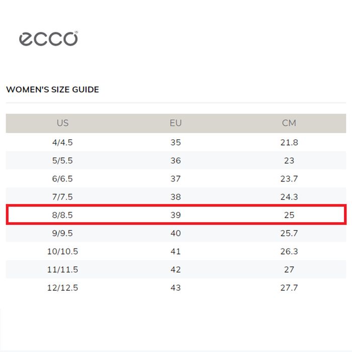 Ecco shoe best sale size chart us