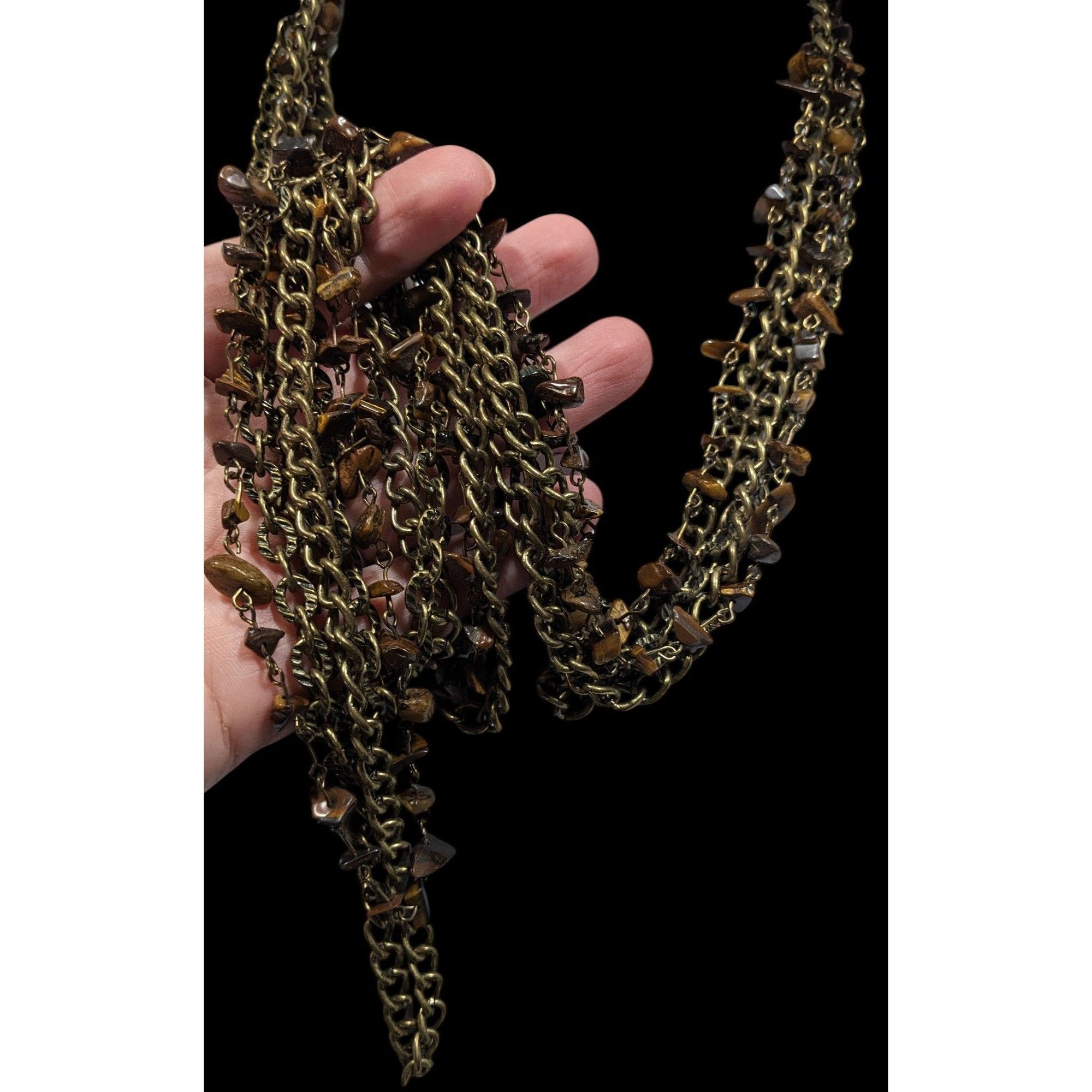 Other Multilayer Tiger Eye Chip Antiqued Gold Tone Chain Necklace Size ONE SIZE - 6 Thumbnail