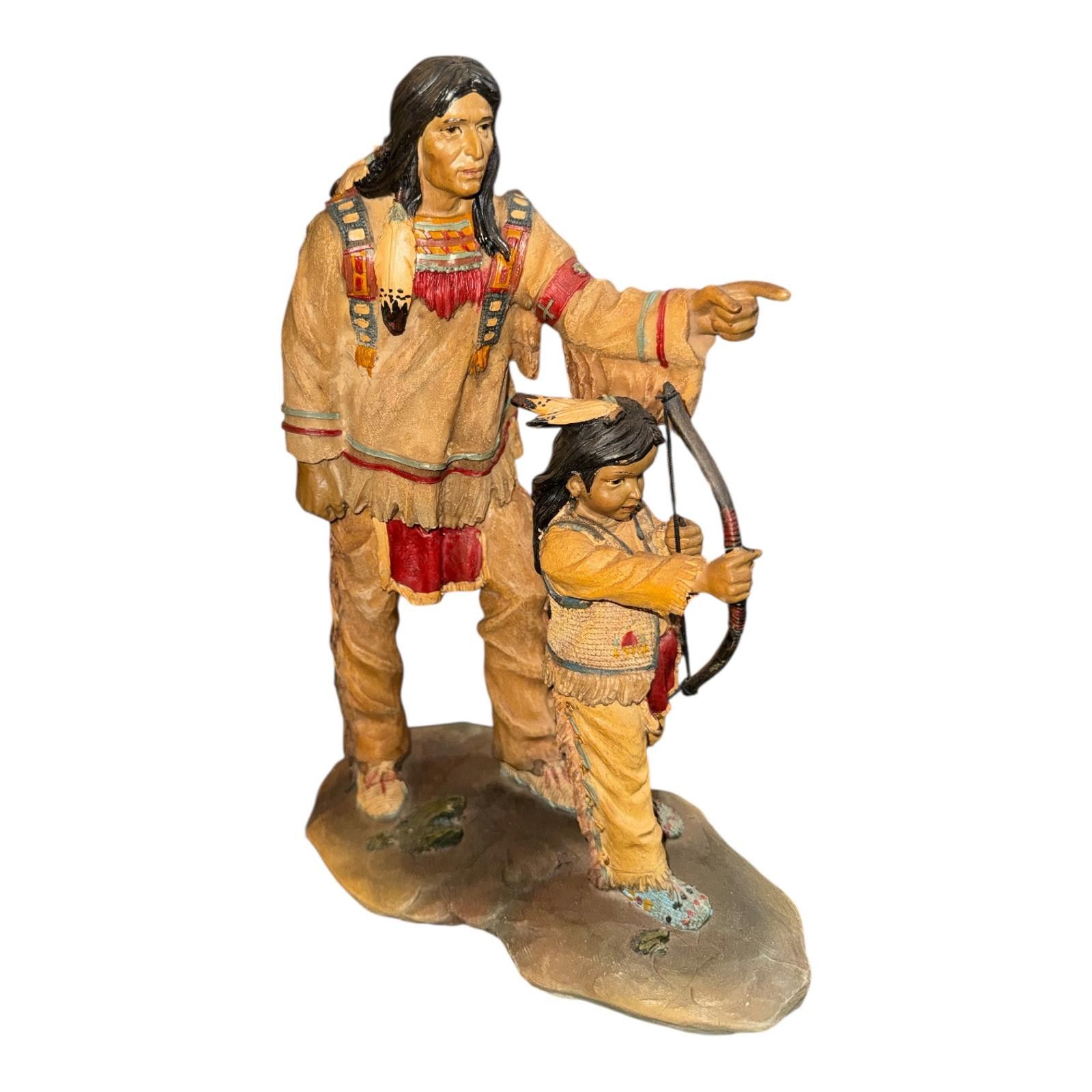 Unknown London Native American Figurine of Man and Child Archery 12" Size ONE SIZE - 1 Thumbnail