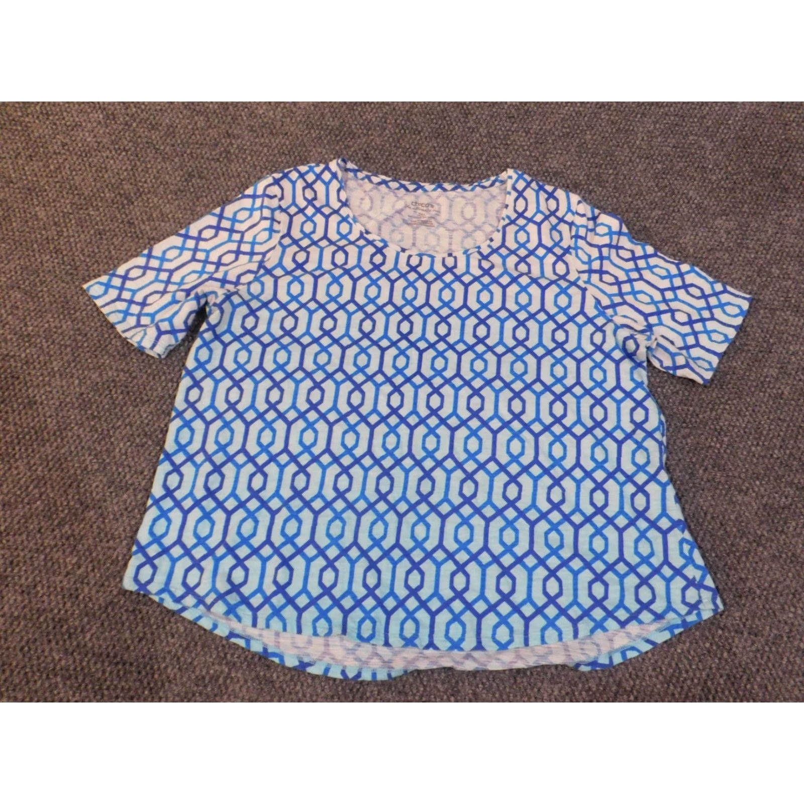 Vintage Chicos Blouse Shirt Women Regular Size 3 Blue Geometric Pullover Crewneck Knit Cotton Modal Basic Non-Iron Casual Tee Size XS / US 0-2 / IT 36-38 - 2 Thumbnail