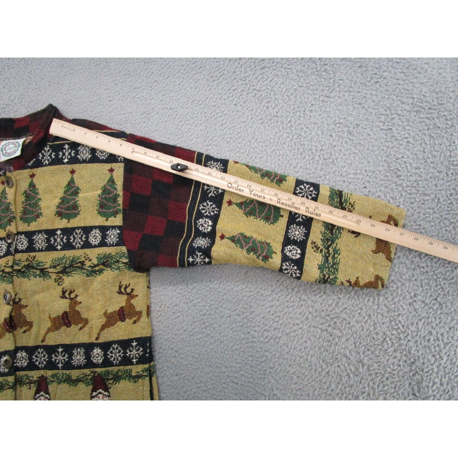 Sugar VTG Weavers Cardigan Sweater One Size Round Neck Long Sleeve Multicolor Cotton Christmas Santa Pockets Graphic Print Button Womens Size ONE SIZE - 7 Thumbnail