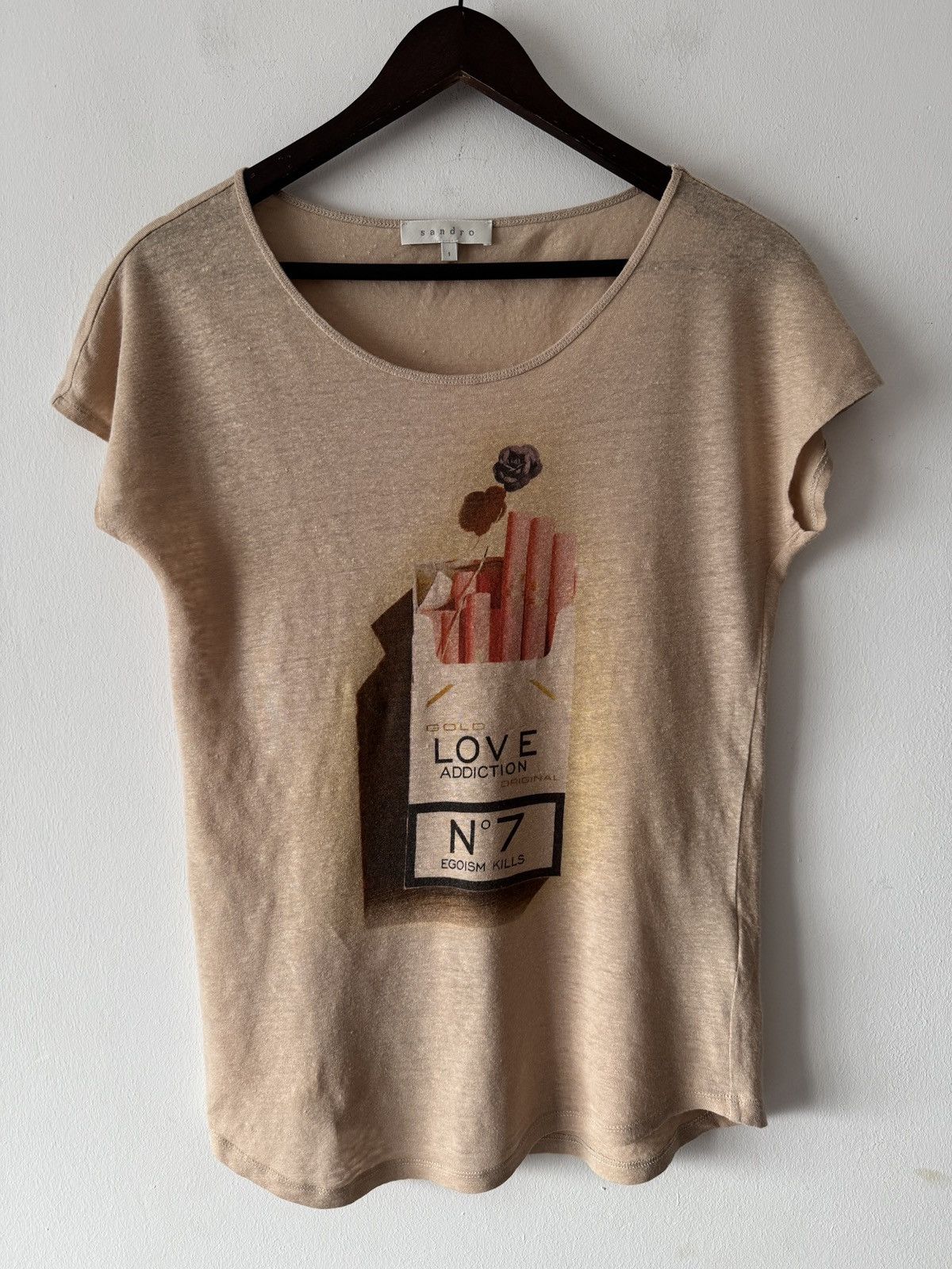 Sandro 🔥🔥 Sandro “Egoism Kills” Linen T-Shirt Size S / US 4 / IT 40 - 1 Thumbnail