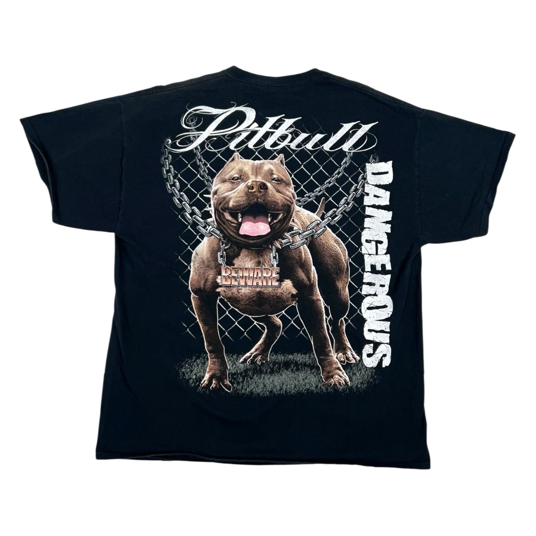 Gildan VINTAGE Pitbull T-Shirt XL Gildan Black Dog 90s Hip Hop Graphic Print Short Sleeve Mens Beware Dangerous Size US XL / EU 56 / 4 - 2 Thumbnail