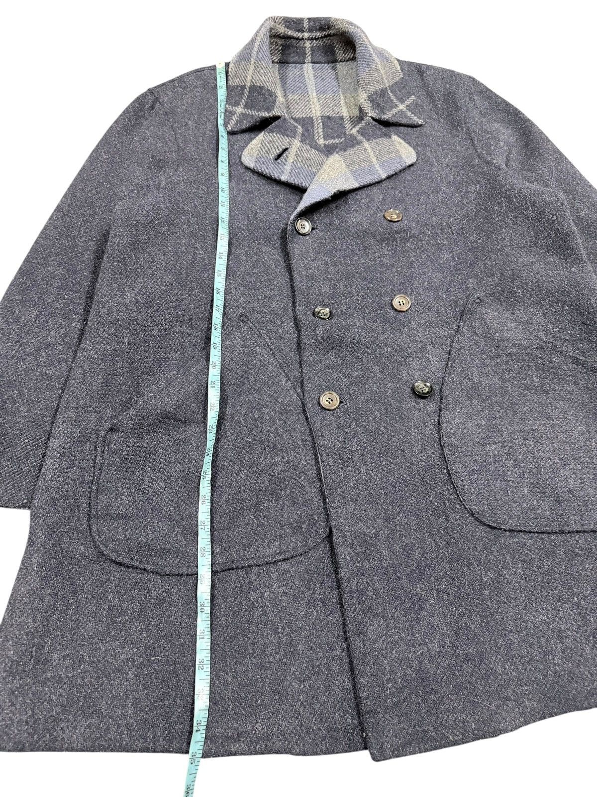 45rpm Vtg🔥45rpmStudio Mohair Indigo/Tartan Revesible Trench Jacket Size US L / EU 52-54 / 3 - 23 Thumbnail