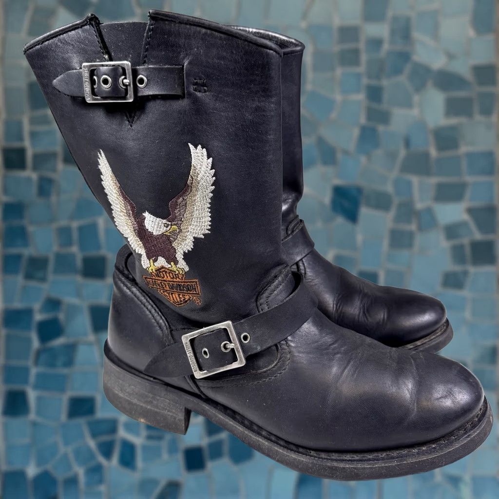 Harley Davidson Eagle Boots Mens 9.5 Harness Pull On Buckle Biker Leather Grunge Harley-Davidson Eagle Boots Mens 9.5 Biker Leather Pull On  main image 4