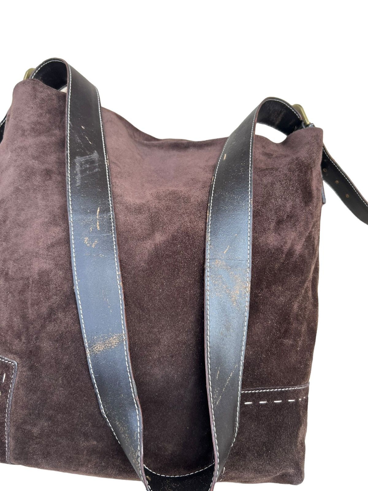 Leather × Vintage Vintage MaxMara Brown Suede Leather Large Shoulder Bag Size ONE SIZE - 13 Thumbnail