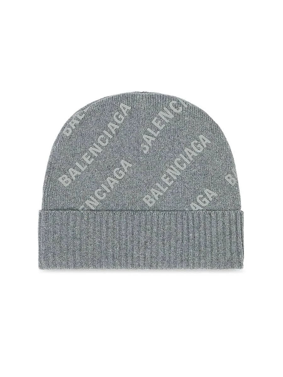 Balenciaga o1in1g1024 Size : OS / Allover Logo Beanie / Hat in Grey Size ONE SIZE - 1 Thumbnail