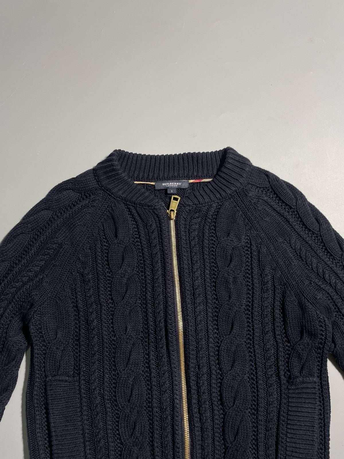 Burberry Burberry Cable Knit Zip Up Cardigan - Navy Size S / US 4 / IT 40 - 2 Thumbnail