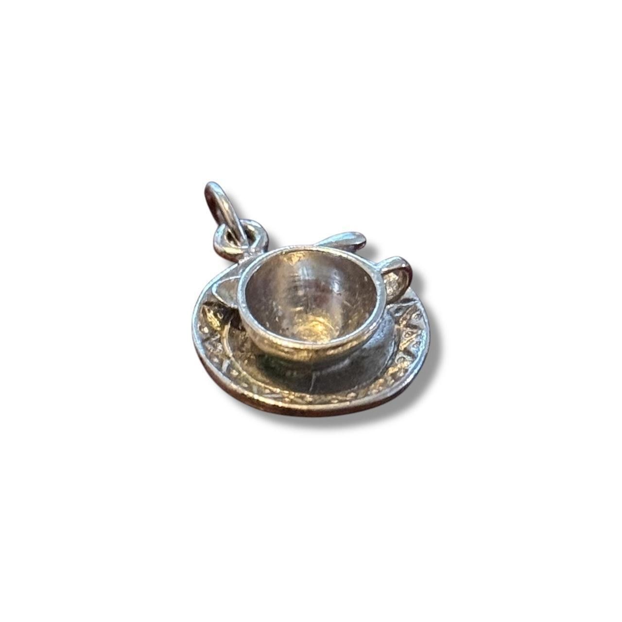 Designer Vintage Sterling Silver Teacup + Plate Pendant/Charm Size ONE SIZE - 1 Thumbnail