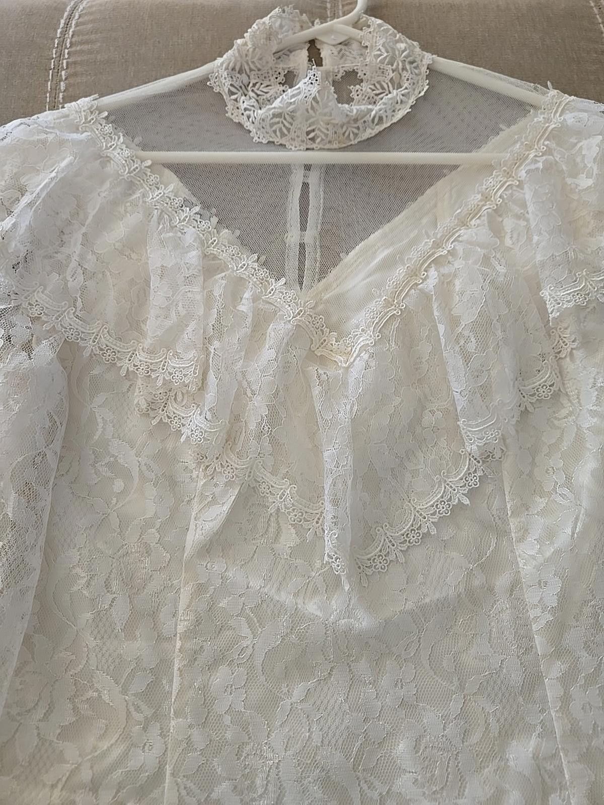 Jessica McClintock Vtg 70s White Lace LS Blouse Ruffle Shirt Jessica Mclintock Size M / US 6-8 / IT 42-44 - 3 Thumbnail