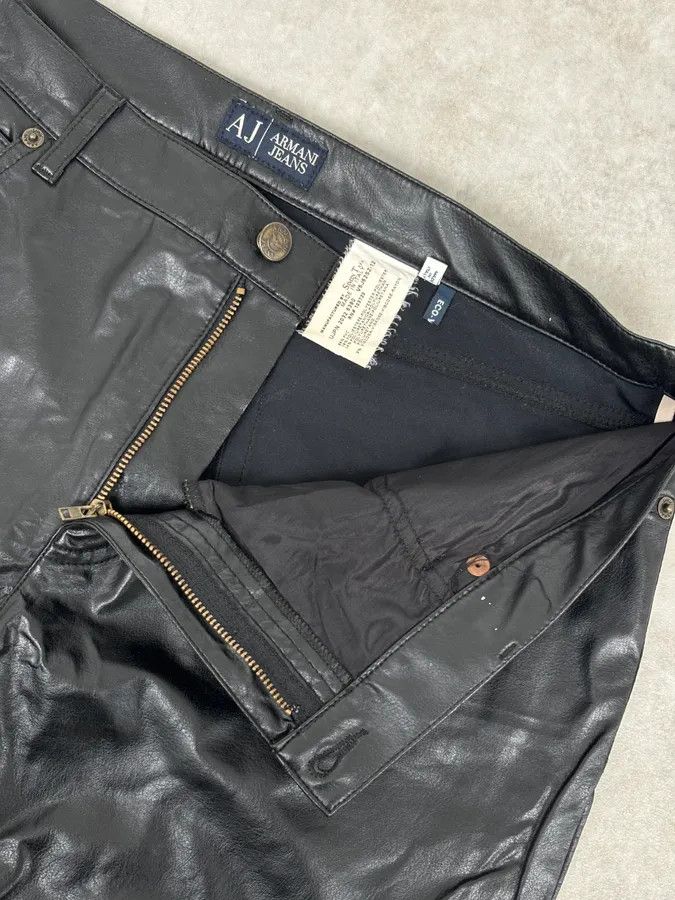 Armani 2000s Armani Black Avant-Garde Faux Leather Pants Size US 33 - 8 Thumbnail