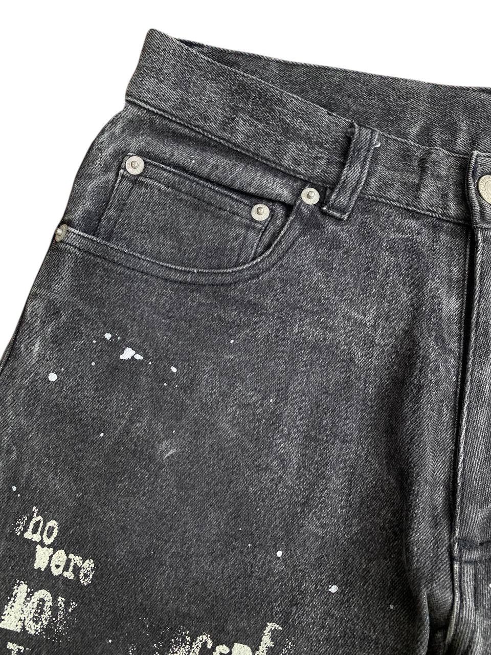 Japanese Brand Y2K 2000’s Berning Sho Paint Splatter Poem Black Denim Size US 29 - 4 Thumbnail