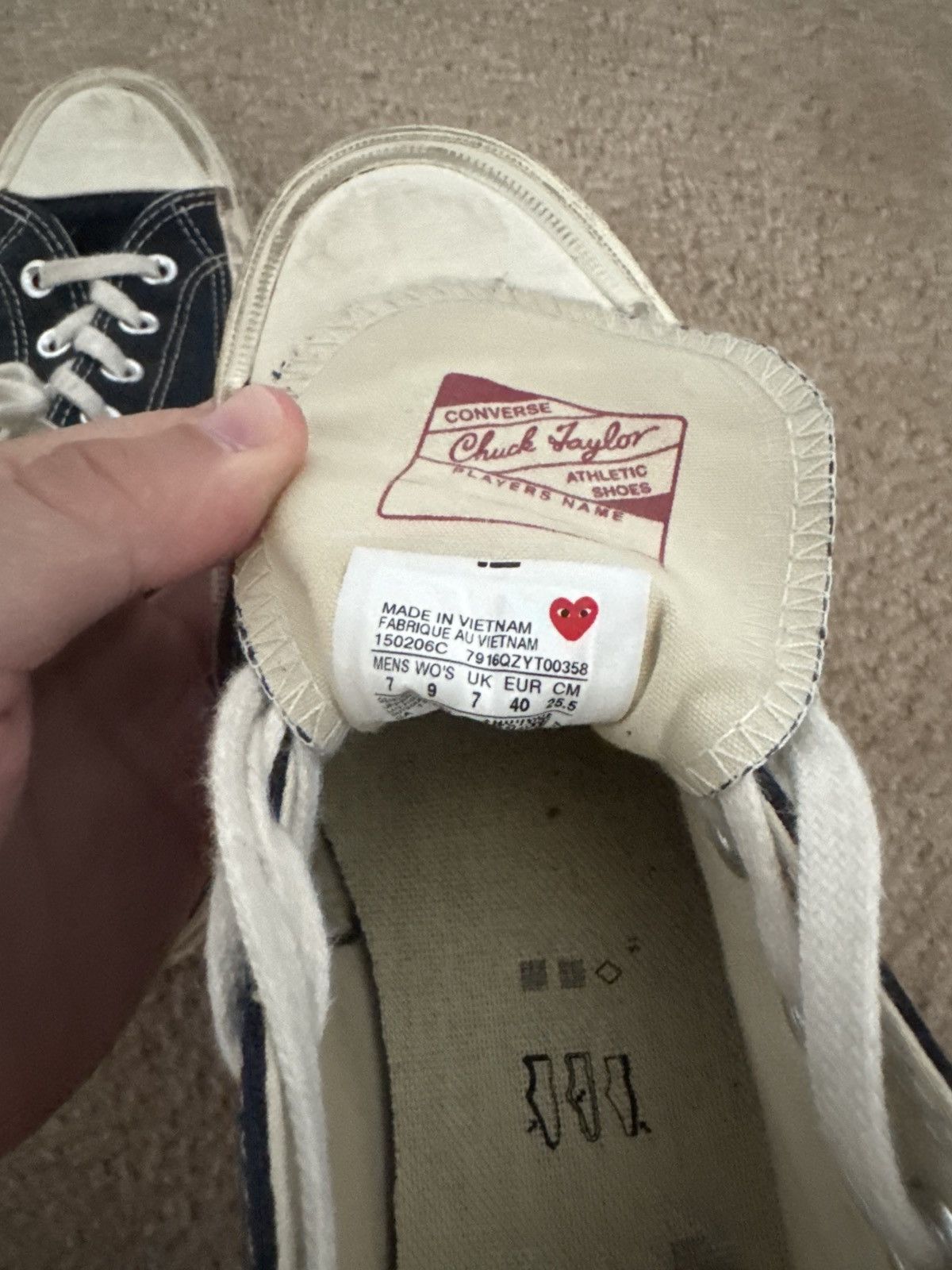 USED Black CDG lowtop heart sneakers