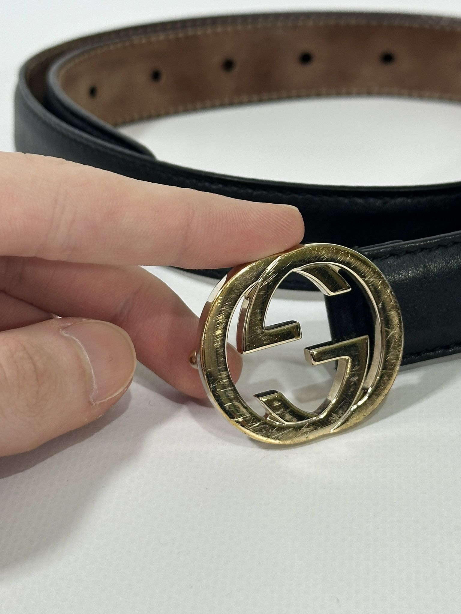 Gucci Gucci Thin Belt Black Leather Interlocking G Buckle Size ONE SIZE - 4 Thumbnail