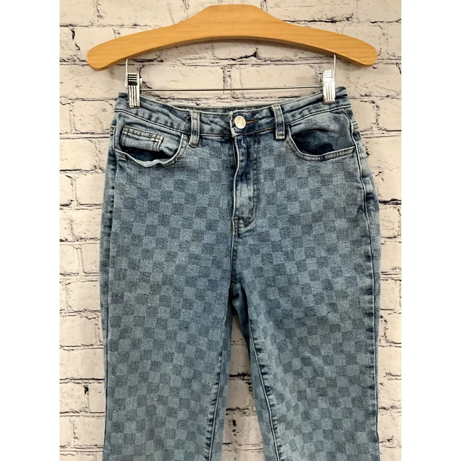 Vintage rue21 Checkered Pattern Jeans Women's Size 2 25 in Inseam 26 Casual Denim Button Zip Light Blue Multiple Pockets Regular Pant Womens Jeans Size 42" / US 20 - 4 Thumbnail