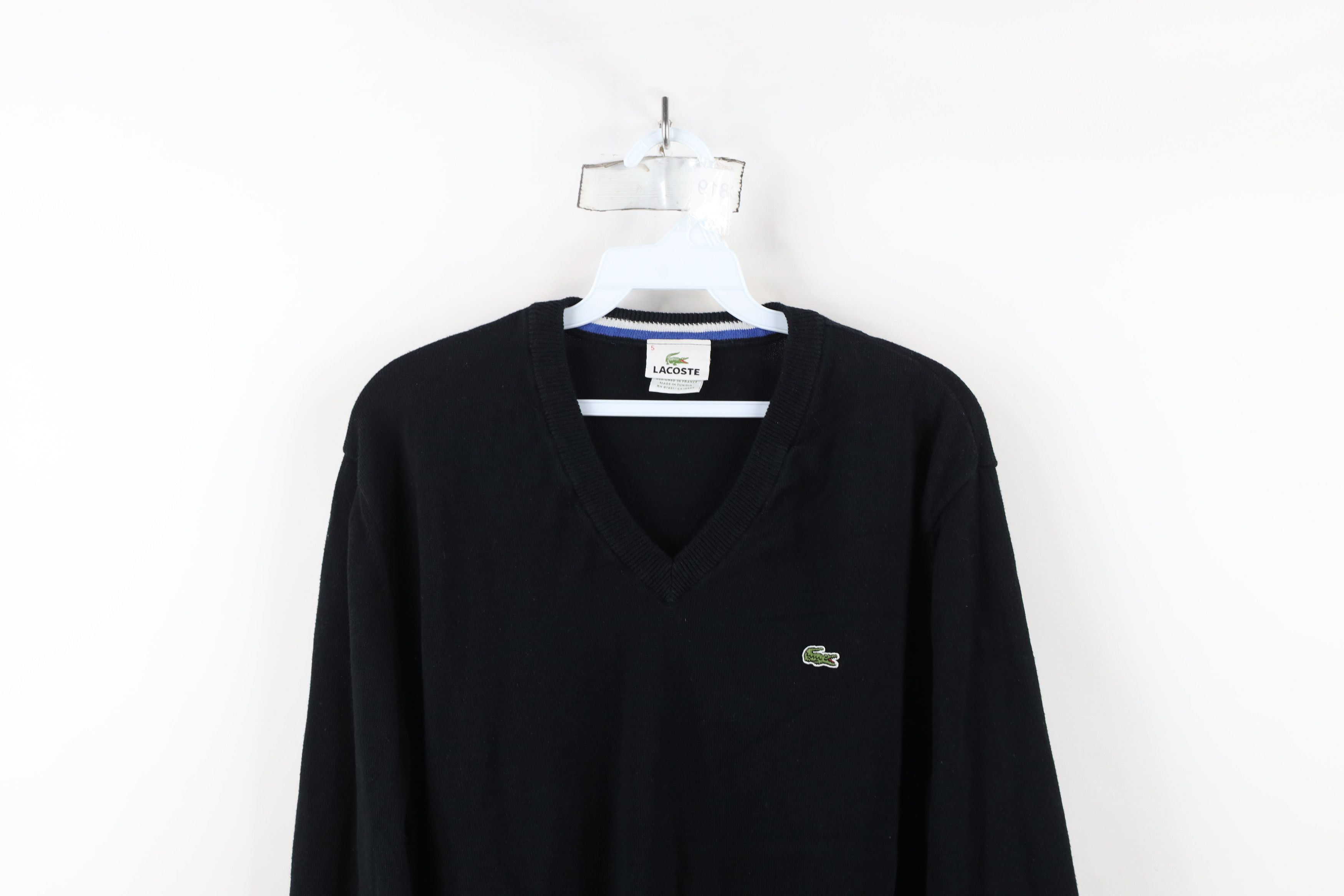 Lacoste × Vintage Vintage Lacoste Faded Croc Logo Knit V-Neck Sweater Black Size US M / EU 48-50 / 2 - 2 Thumbnail