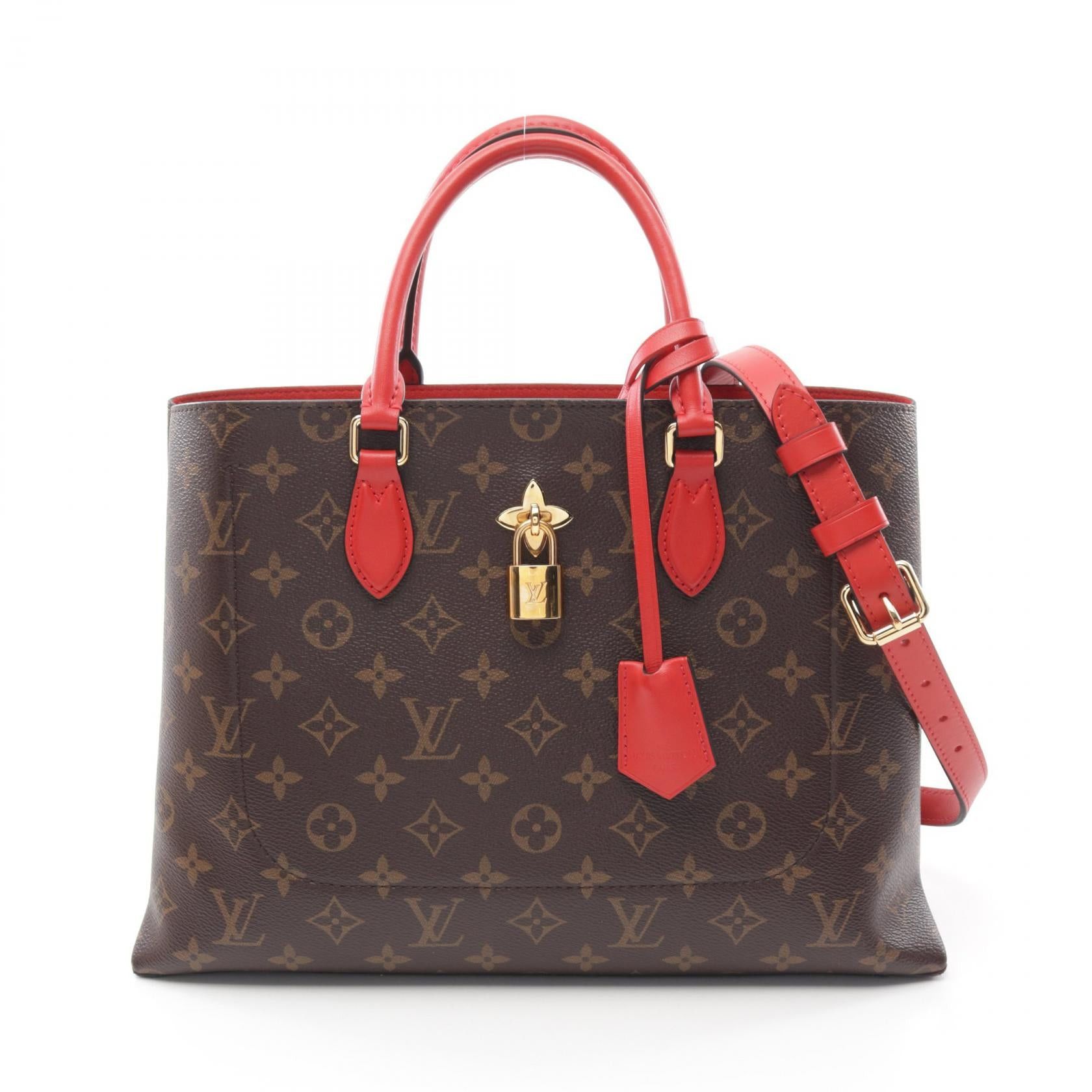 Louis Vuitton Louis Vuitton Flower Tote Monogram Coquelicot Handbag Bag Leather Brown Red Size ONE SIZE - 1 Thumbnail