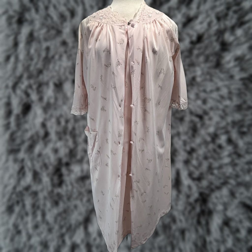 Vintage VINTAGE Shadowline 1970s Nylon Peignoir Set Small Pink Floral Sleepwear Womens Size ONE SIZE - 1 Thumbnail