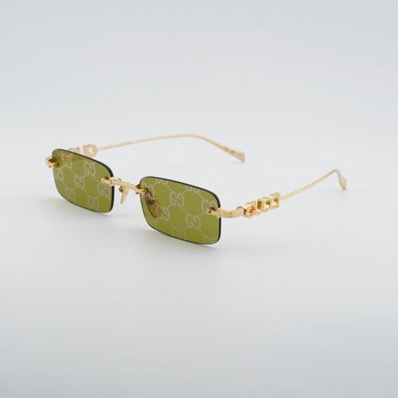 Gucci Gucci GG1808S 002 Sunglasses Gold Rectangle Frame, Green Size ONE SIZE - 1 Thumbnail