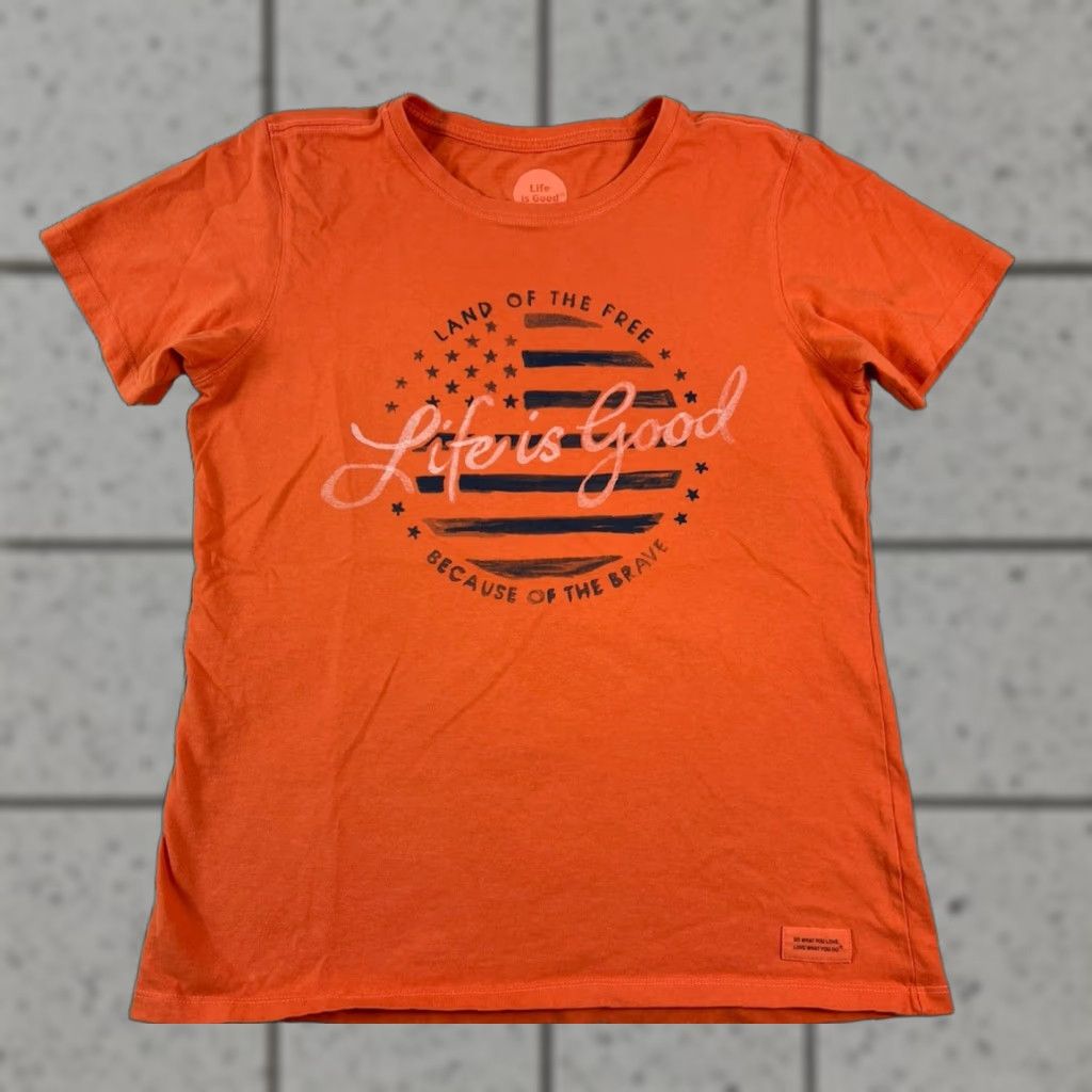 Life is Good Life is Good Women’s Shirt Orange Land Of The Free Classic Fit Medium M Shirt Size M / US 6-8 / IT 42-44 - 1 Thumbnail