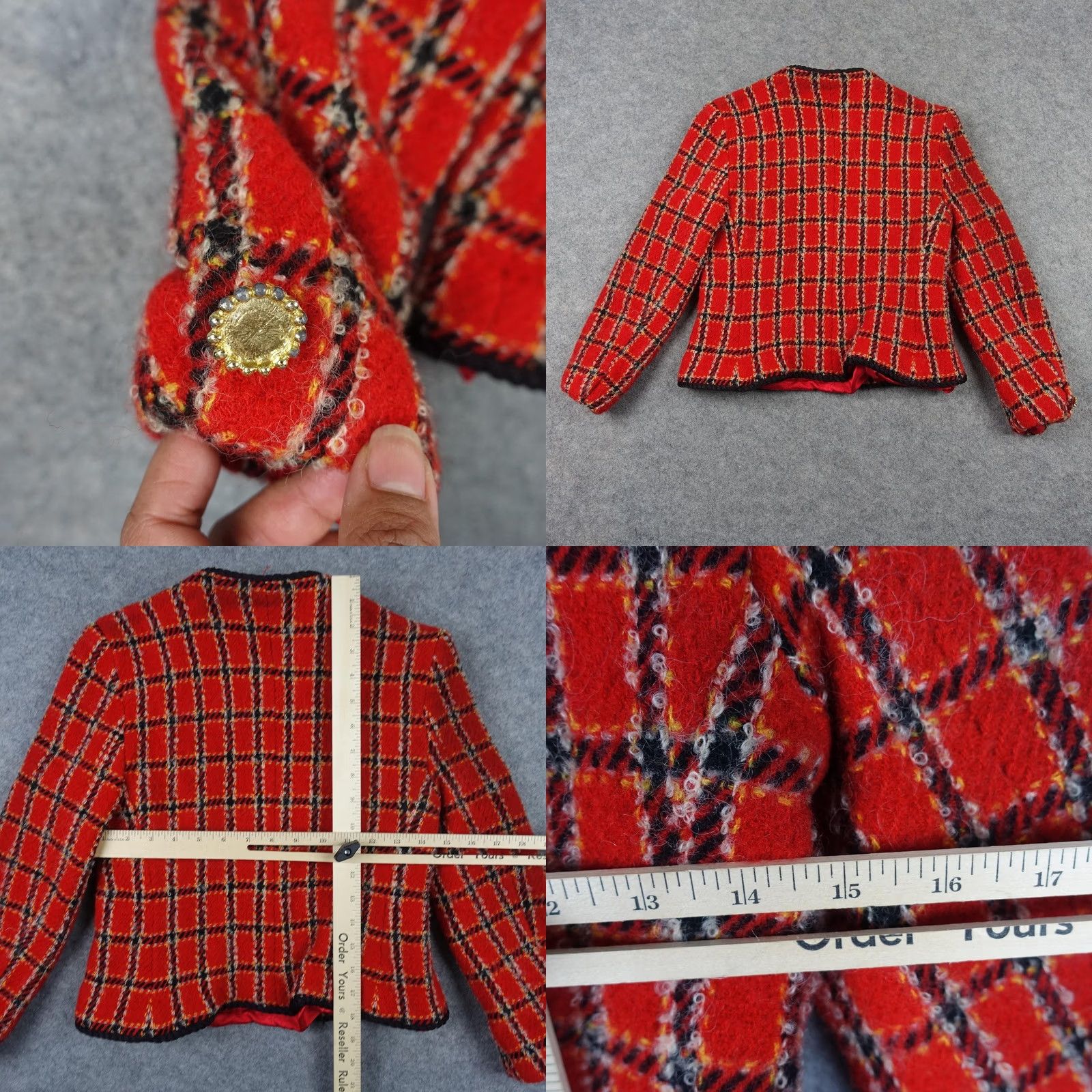 Evan Picone VINTAGE Evan Picone Jacket Womens 6 Red Plaid Wool Tweed Collarless Short Coat/Blazer USA Size M / US 6-8 / IT 42-44 - 8 Thumbnail