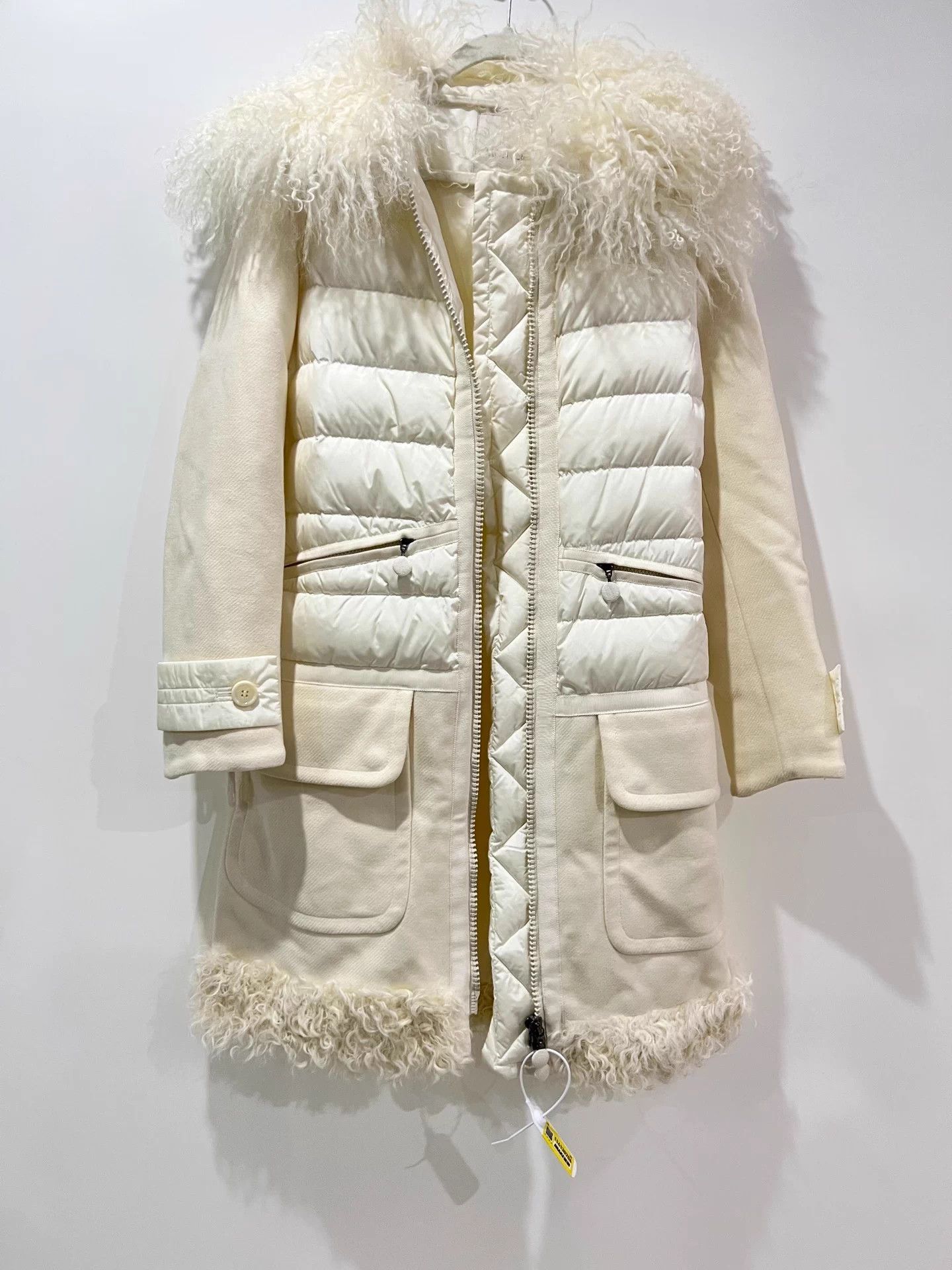 Moncler Moncler Annette Lamb Wool Sleeve Logo White Long Down Coat 1 Size S / US 4 / IT 40 - 1 Thumbnail